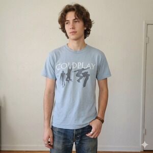 Vintage 2005 Coldplay Twisted Logic Tour T-Shirt Small Blue Graphic Band Tee